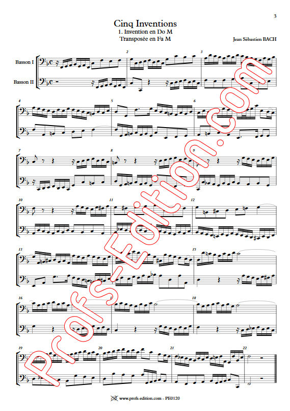 5 Inventions - Duo Bassons - BACH J. S. - Partition