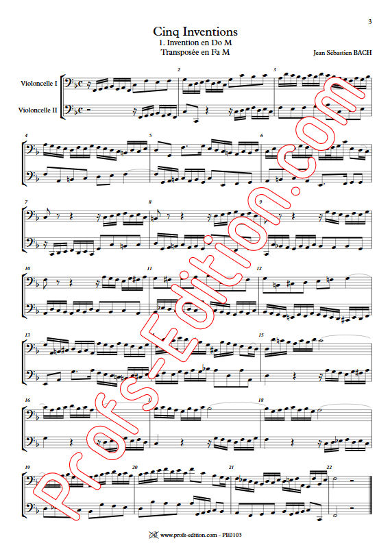 5 Inventions - Duo Violoncelles - BACH J. S. - Partition