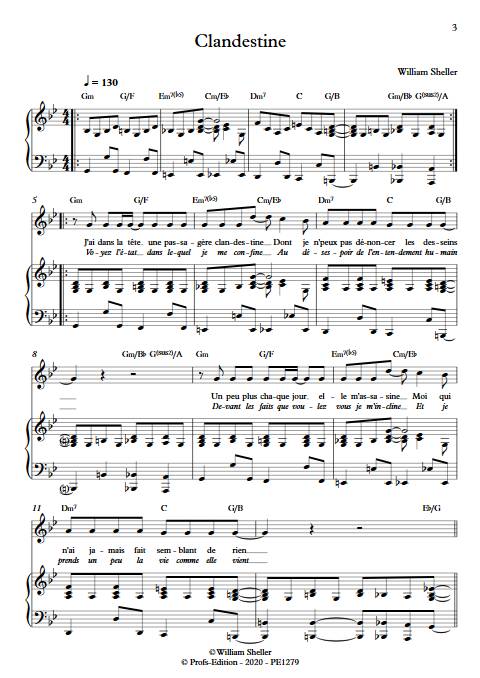 Clandestine - Piano Voix - SHELLER W. - Partition