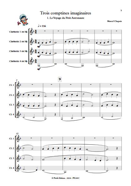 Trois comptines imaginaires - Quatuor de Clarinettes - CHAPUIS M. - Partition