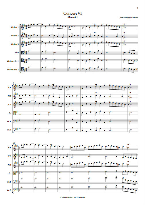 Concert VI - Menuet I & II - Sextuor à Cordes - RAMEAU Jean-Philippe - Partition