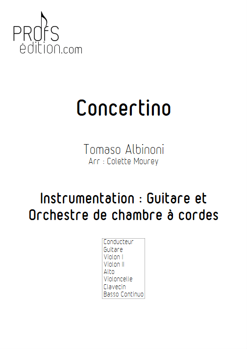 Concertino - Guitare & Orchestre de Chambre à Cordes - ALBINONI T. - page de garde