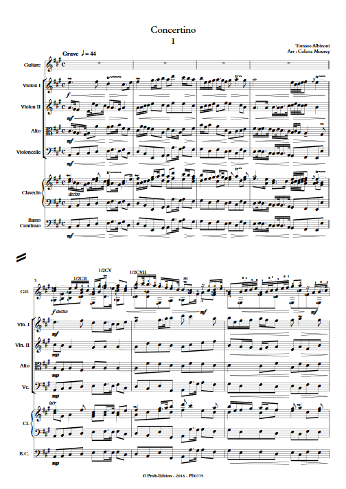 Concertino - Guitare & Orchestre de Chambre à Cordes - ALBINONI T. - Partition