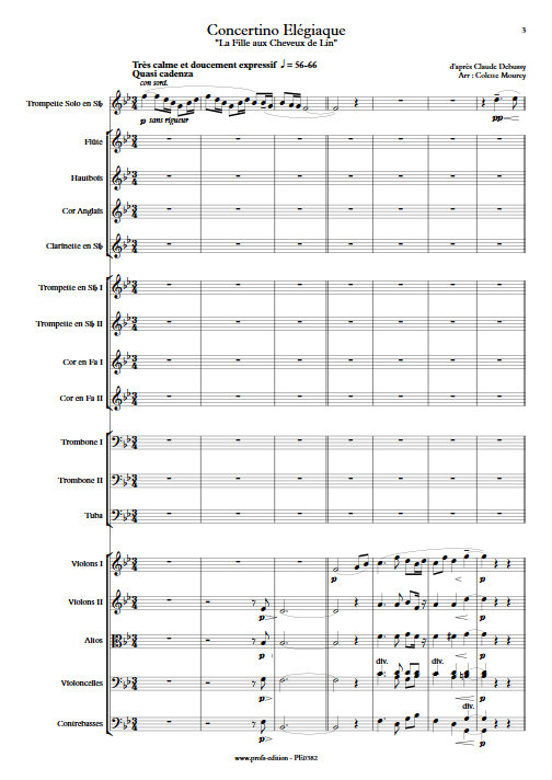 Concertino Elegiaque (La fille aux cheveux de lin) - Orchestre Symphonique - DEBUSSY C. - Partition