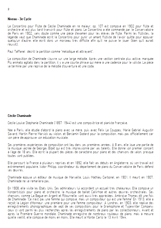 Concertino Op.107 - Flûte et Piano - CHAMINADE C. - Fiche Pédagogique