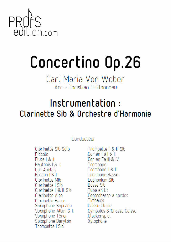 Concertino pour Clarinette - Clar & Orchestre Harmonie - WEBER C. M. - page de garde