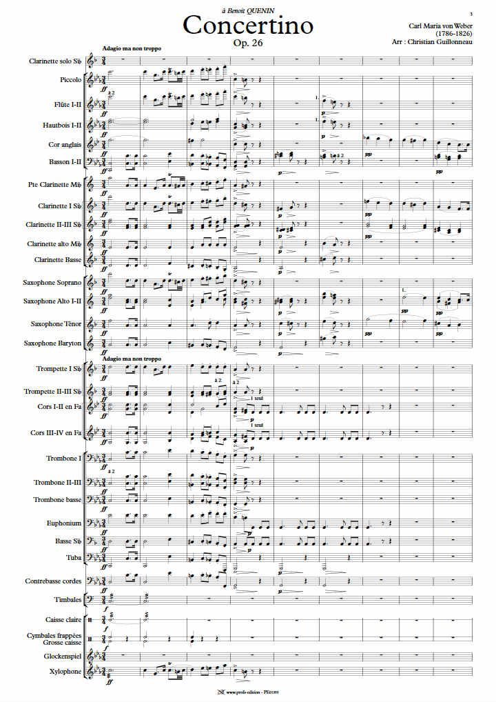 Concertino pour Clarinette - Clar & Orchestre Harmonie - WEBER C. M. - Partition