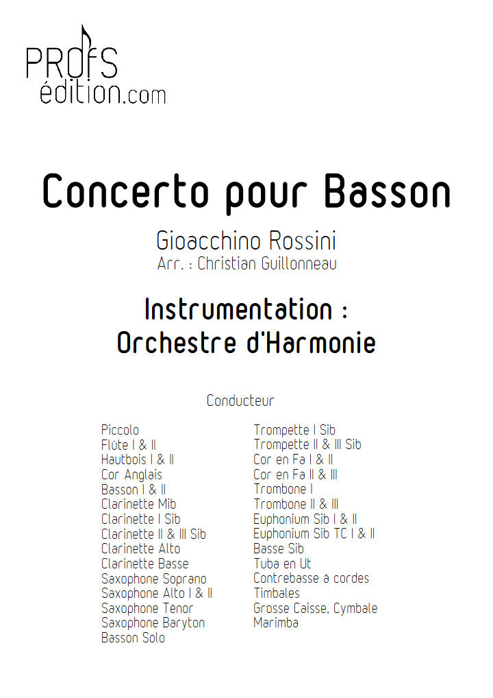 Concerto pour Basson - Orchestre Harmonie - ROSSINI G. - page de garde