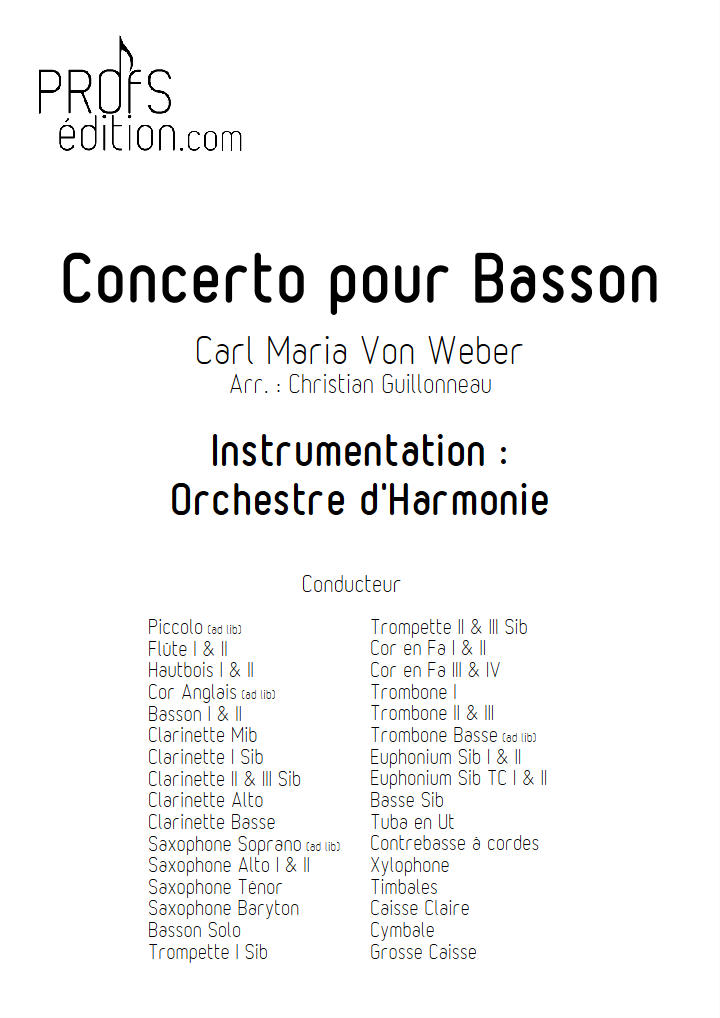 Concerto pour Basson - Orchestre Harmonie - WEBER C. M. V. - page de garde