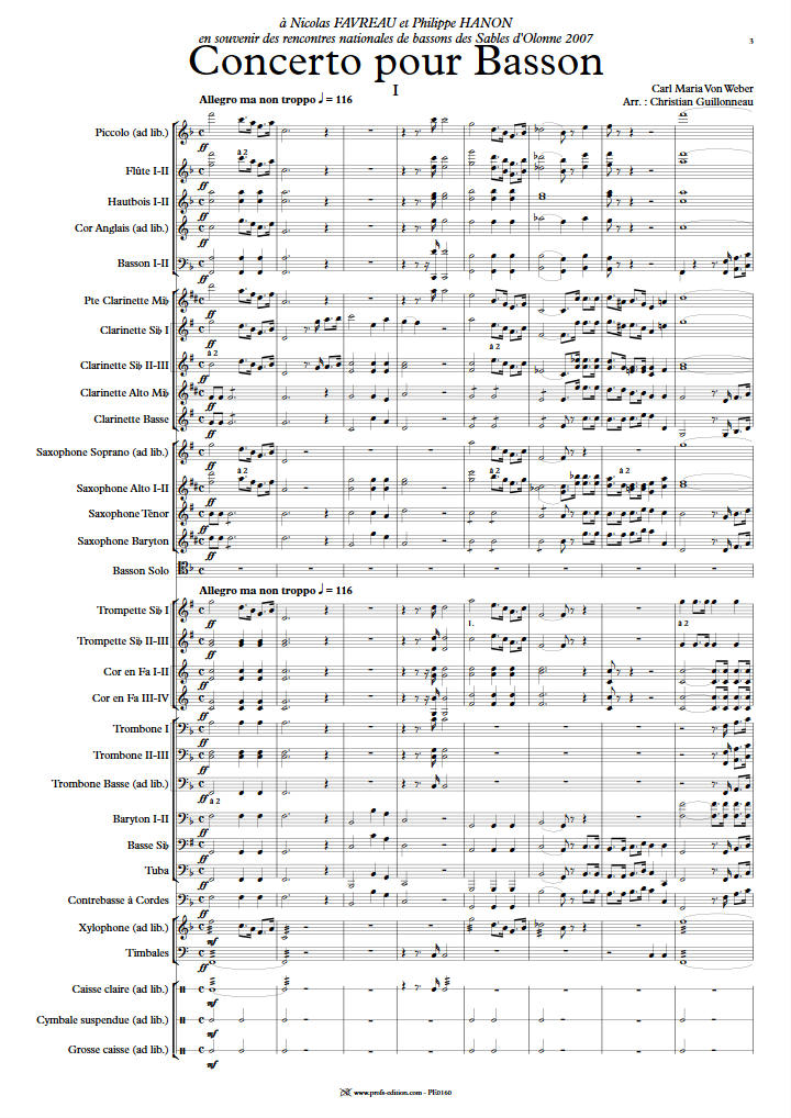 Concerto pour Basson - Orchestre Harmonie - WEBER C. M. V. - Partition