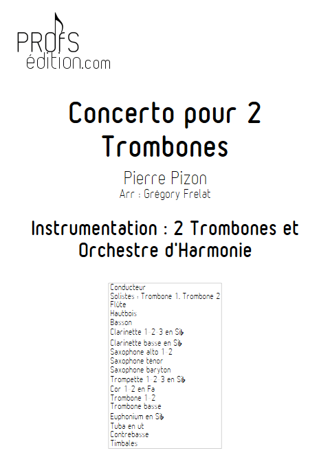 Concerto pour 2 Trombones - Trombones et Orchestre d'Harmonie - PIZON P. - page de garde