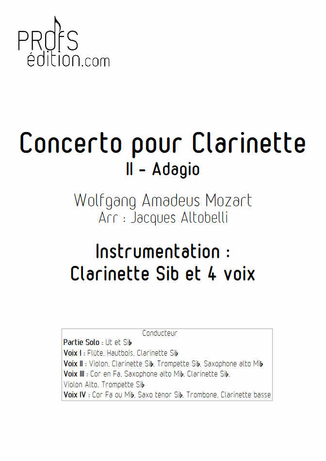 Concerto pour Clarinette KV622 (Adagio) - Ensemble Géométrie Variable - MOZART W. A. - page de garde