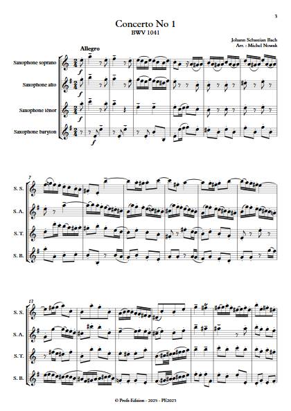 Concerto No 1 BWV1041 Allegro - Quatuor de Saxophones - BACH J.S. - Partition