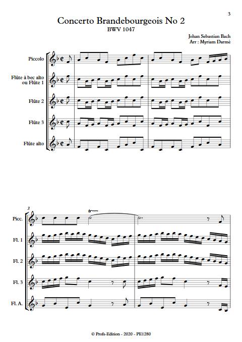 Concerto brandebourgeois n°2 - Ensemble de flûtes - BACH J. S. - Partition