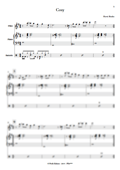 Cosy - Trio Flûte, Piano, Batterie- BOULET H. - Partition