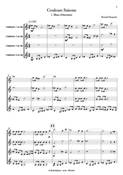 Couleurs Saisons - Quatuor de Clarinettes - DEQUEANT B. - Partition
