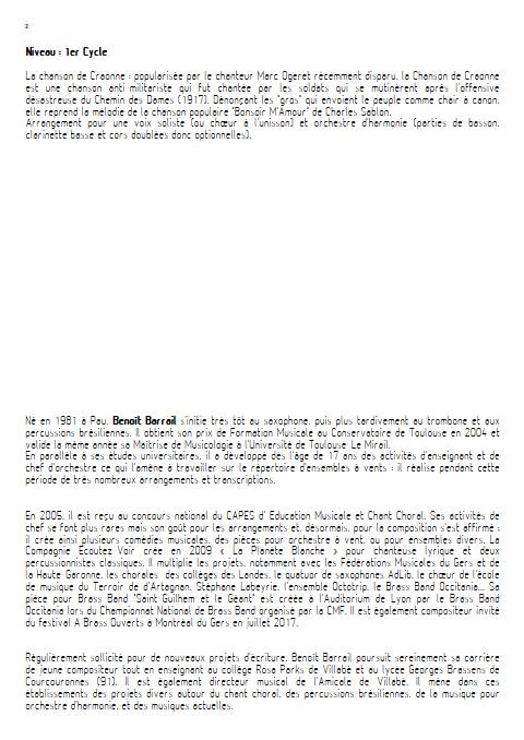 La Chanson de Craonne - Orchestre d'Harmonie - SABLON C. - Fiche Pédagogique