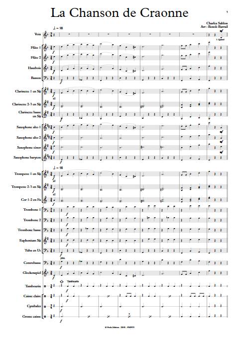 La Chanson de Craonne - Orchestre d'Harmonie - SABLON C. - Partition