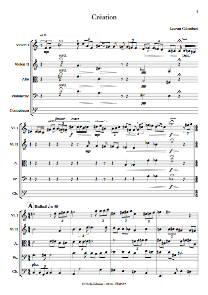 Création - Quintette à Cordes - COLOMBANI L. - Partition