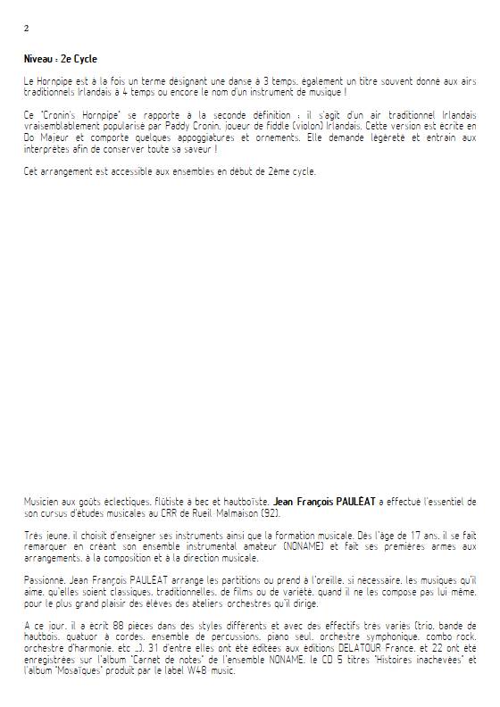 Cronin's hornpipe - Ensemble Variable - TRADITIONNEL IRLANDAIS - Fiche Pédagogique