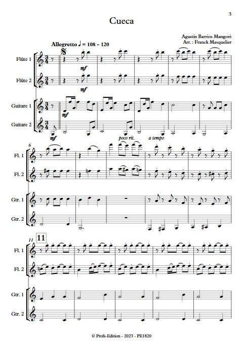 Cueca - Quatuor Flûtes Guitares - BARRIOS MANGORE A. - Partition