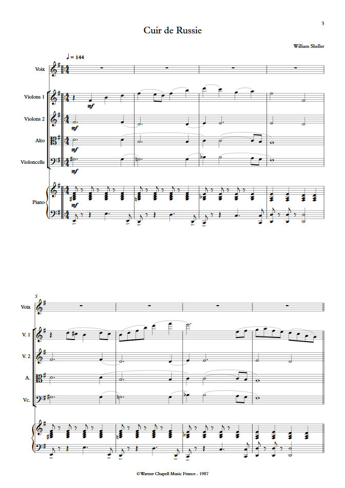 Cuir de Russie - Chant et Quintette à Cordes - SHELLER W. - Partition