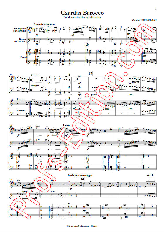 Czardas Barocco - Trio Saxophone Basson Piano - GUILLONNEAU C. - Partition