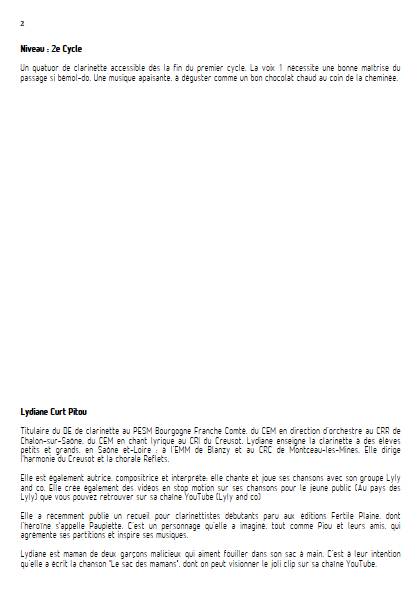 Décembre - Nuit magique - Quatuor de Clarinettes - CURT PITOU L. - Fiche Pédagogique