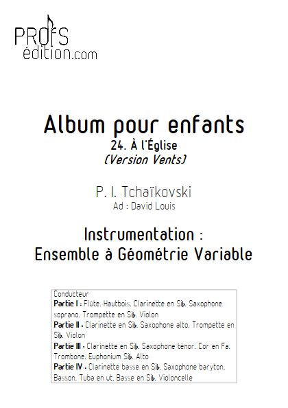 Album pour Enfants (Dans l'Eglise) - Ensemble Variable - TCHAIKOVSKY P. I. - page de garde