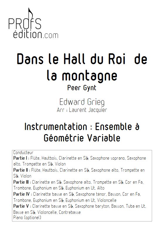 Dans le Hall du Roi de la montagne - Ensemble à Géométrie Variable - GRIEG E. - page de garde