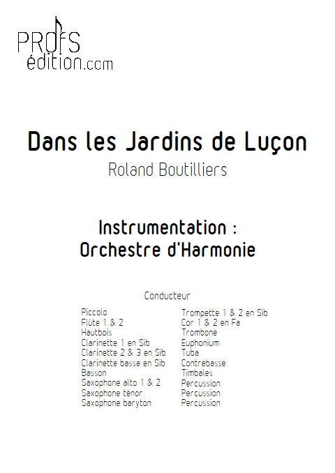 Dans les Jardins de Luçon - Orchestre d'Harmonie - BOUTILLIERS R. - page de garde