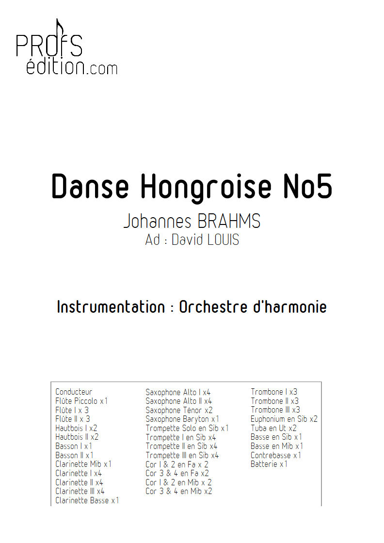 Danse hongroise N°5 PDF - Orchestre harmonie - BRAHMS J. - page de garde