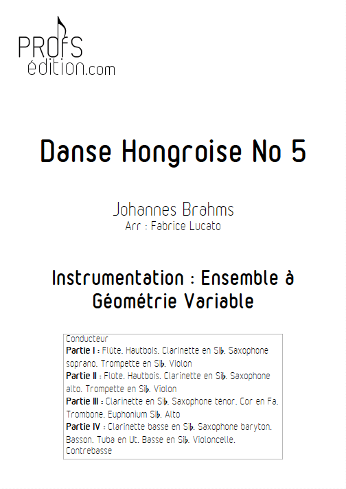 Danse Hongroise n°5 - Ensemble Variable - TRADITIONNEL - page de garde