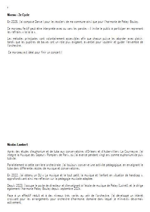Danse - Orchestre d'harmonie - LAMBERT N. - Fiche Pédagogique