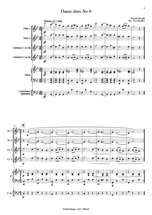 Danse slave No 8 - Quintette à vent avec piano - DVORAK A. - Partition