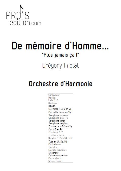 De mémoire d'homme - Orchestre d'Harmonie - FRELAT G. - page de garde