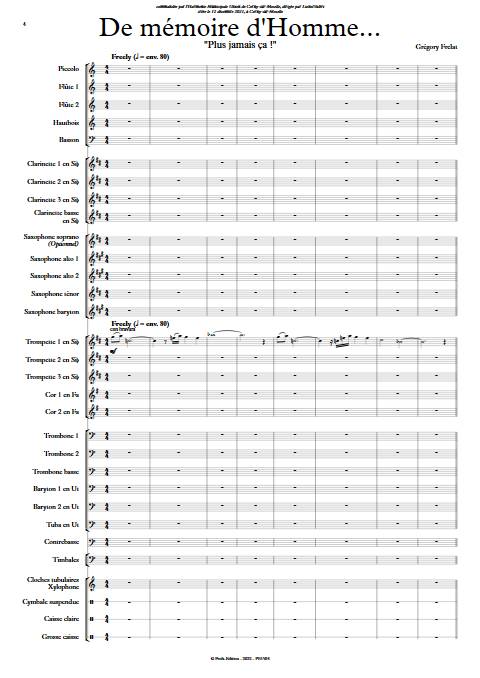 De mémoire d'homme - Orchestre d'Harmonie - FRELAT G. - Partition