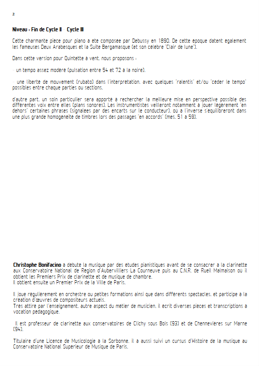 Rêverie - Quintette à Vents - DEBUSSY C. - Fiche Pédagogique