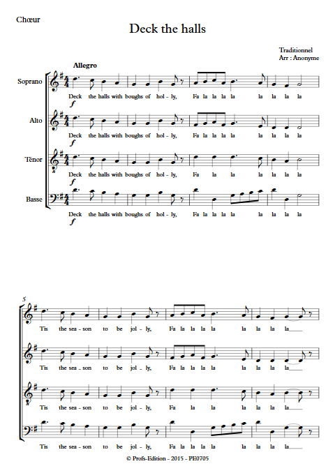 Deck the halls - Chœur seul - TRADITIONNEL - Partition