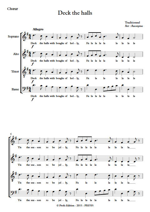 Deck the halls - Chœur seul - TRADITIONNEL - app.scorescoreTitle