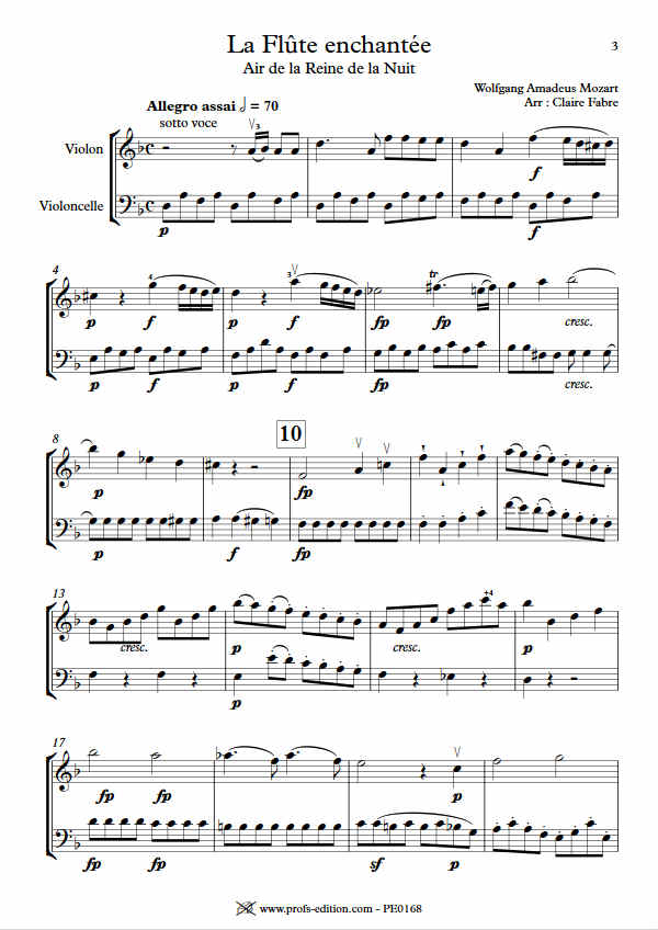 Air de la Reine de la Nuit - Duo Violon Violoncelle - MOZART W. A. - Partition