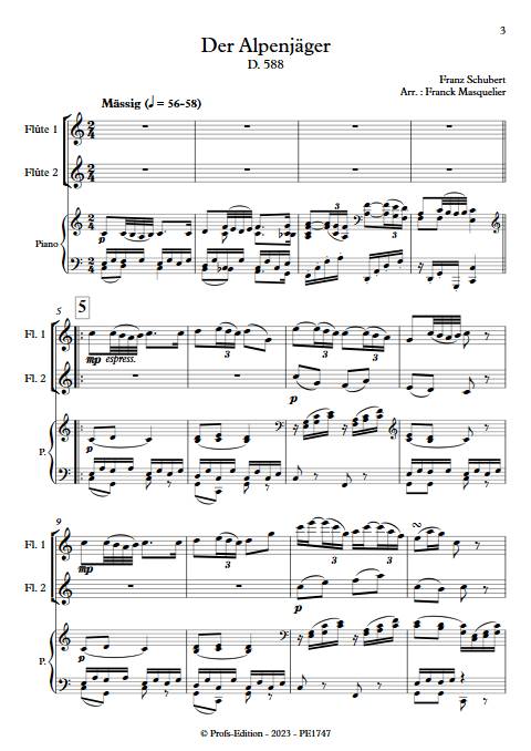 Der Alpenjäger D 588 - Duo Flûtes Piano - SCHUBERT F. - Partition