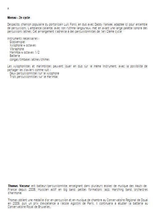 Despacito - Ensemble de percussions - FONSI L. - Fiche Pédagogique