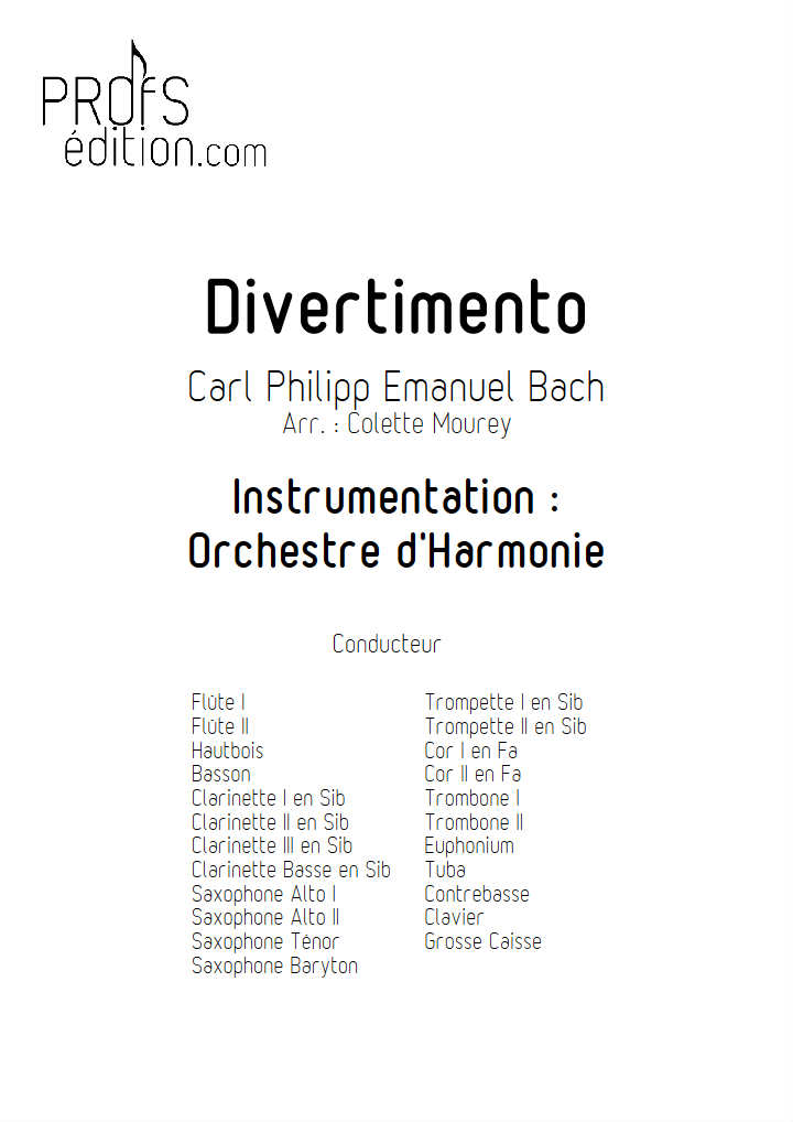 Divertimento - Orchestre Harmonie - BACH C. P. E. - Partition