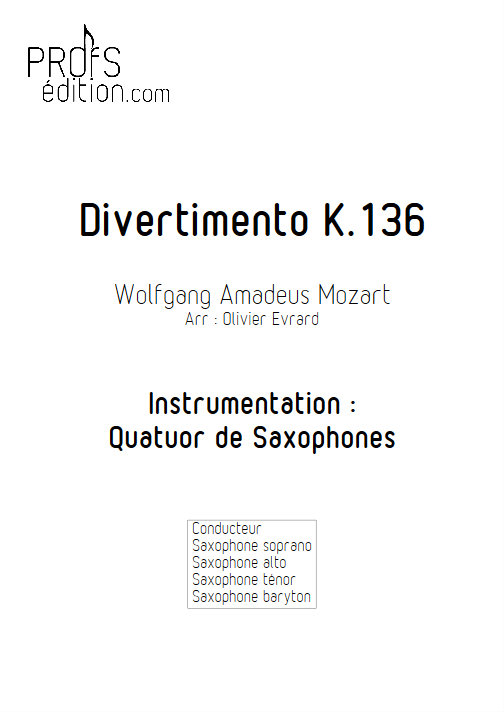 Divertimento KV 136 - Quatuor de Saxophones - MOZART W. A. - page de garde