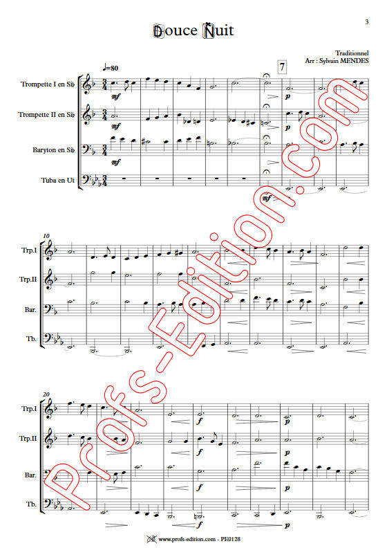 Douce Nuit - Quatuor Cuivres - TRADITIONNEL - Partition