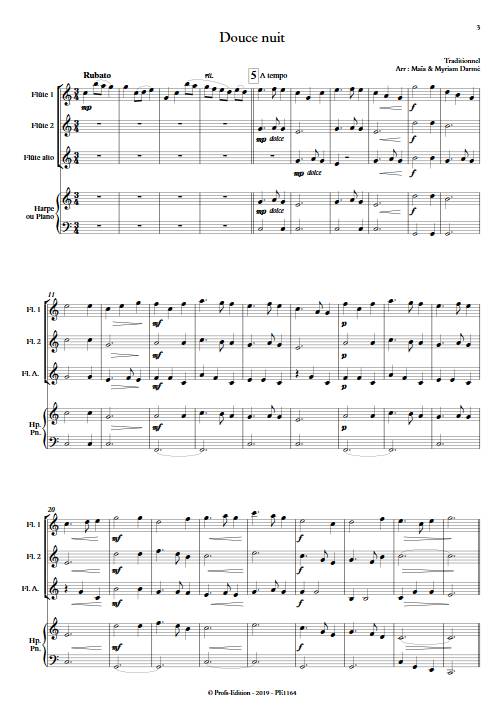 Douce nuit - Ensemble de flûte et piano ou harpe - TRADITIONNEL - Partition