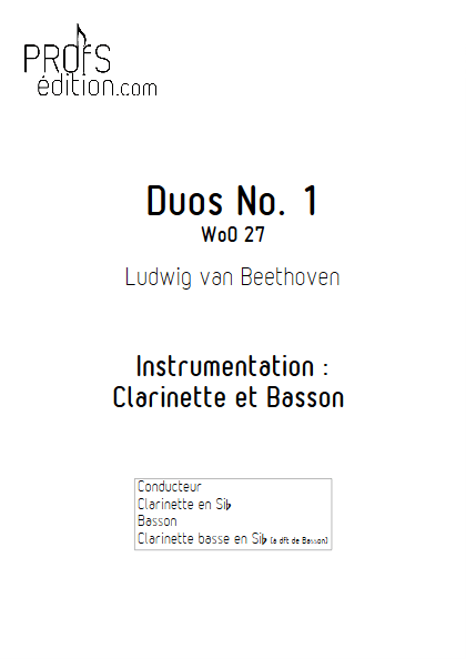 Duo N°1 WoO 27 - Clarinette et Basson (Clar Bs à dft) - BEETHOVEN L. V. - page de garde