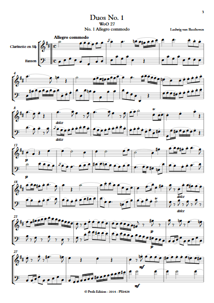 Duo N°1 WoO 27 - Clarinette et Basson (Clar Bs à dft) - BEETHOVEN L. V. - Partition