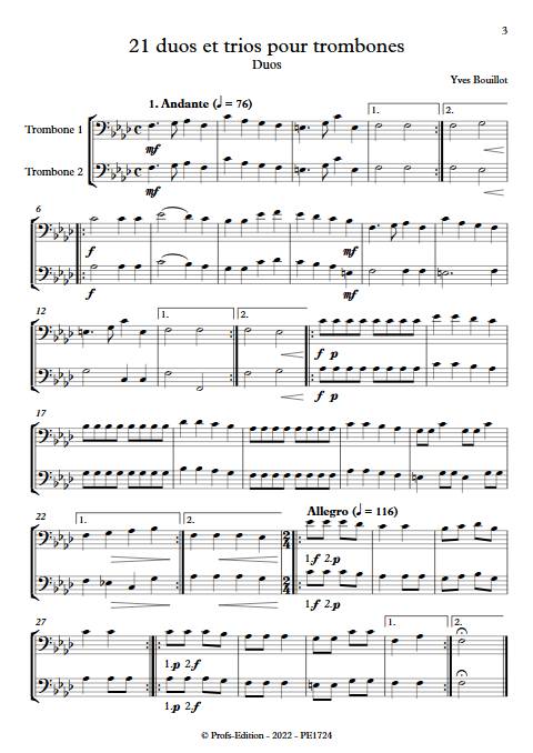 21 duos et trios pour trombones - Duos et Trios de trombones - BOUILLOT Y. - Partition
